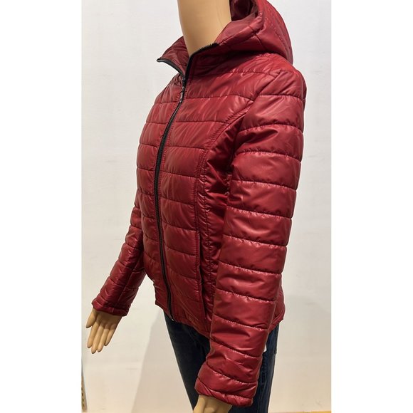 Womens Hooded Puffer Jacket--Burgundy - Picture 3 of 7
